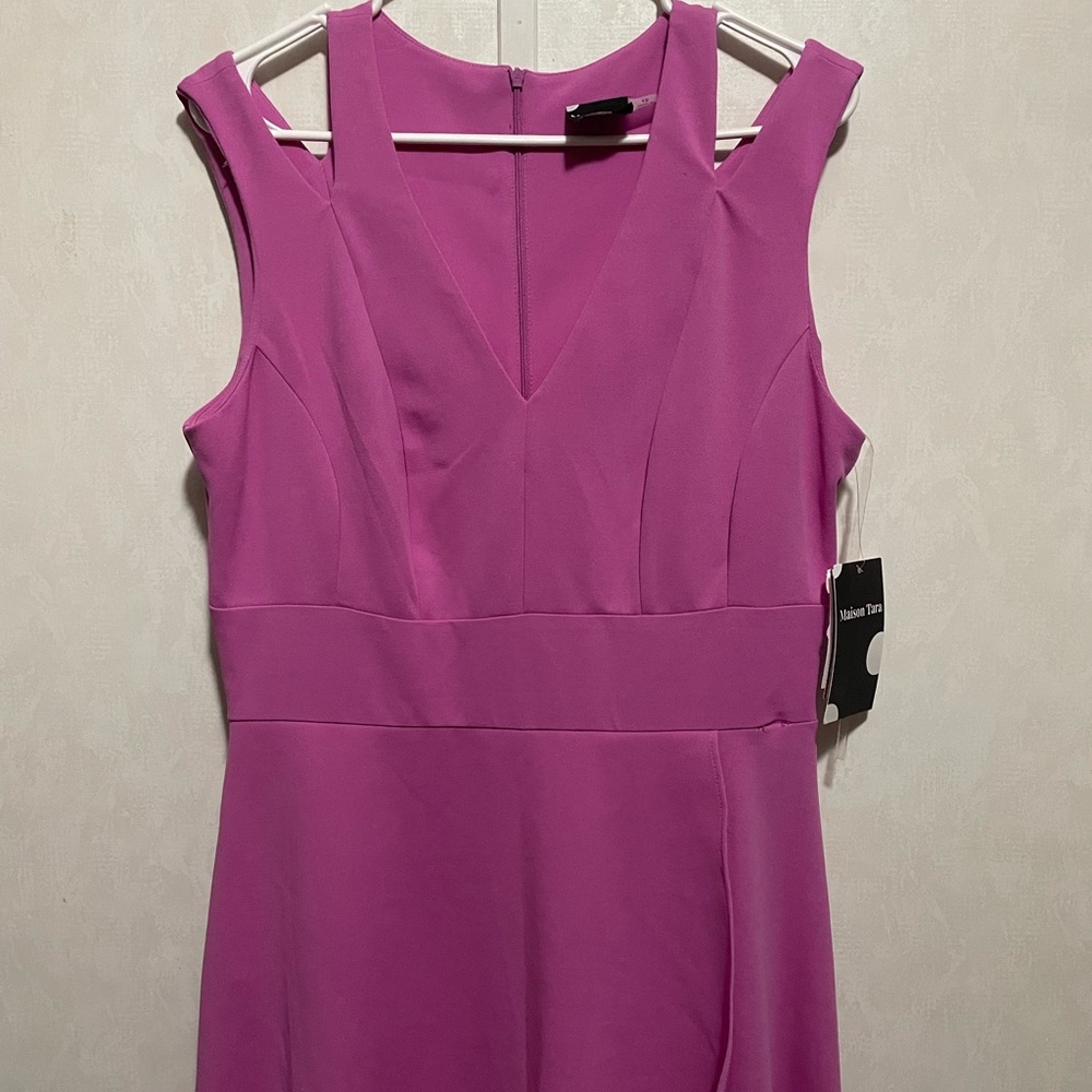 Maison Tara Sleeveless V-Neck High-Low Dress in Magenta